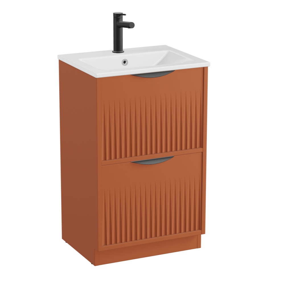 Vado Safari Fluted 500mm Terracotta Floorstanding Vanity Unit & Ceramic Basin